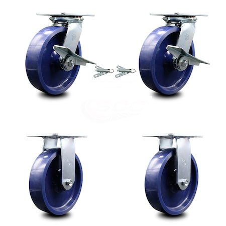 Service Caster 8 Inch Solid Poly Caster Brakes/Swivel Locks and 2 Rigid, 2PK SCC-35S820-SPUR-SLB-BSL-2-R-2